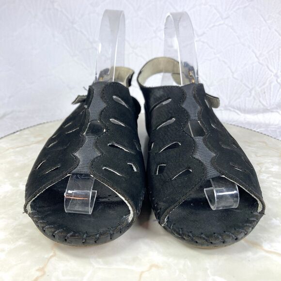 La Plume Shoes Womens 9.5 Black Suede Cutout Peep Toe Casual Walking Slingback - Picture 3 of 12